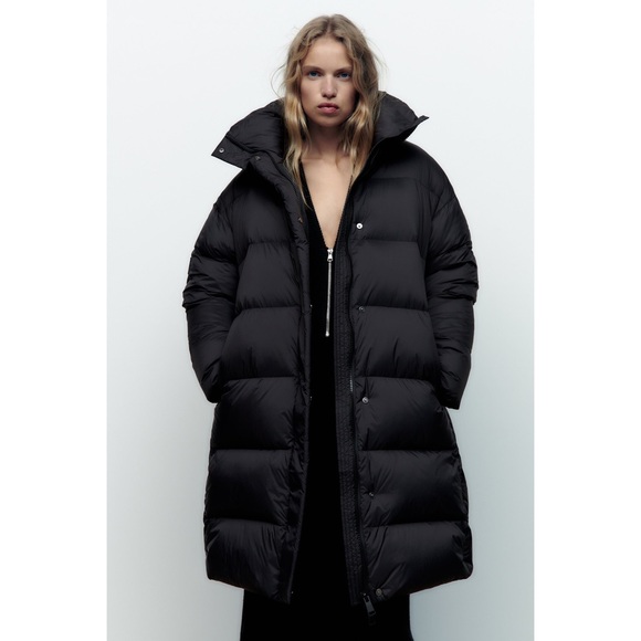 Zara long down feather puffer jacket black - Picture 2 of 16
